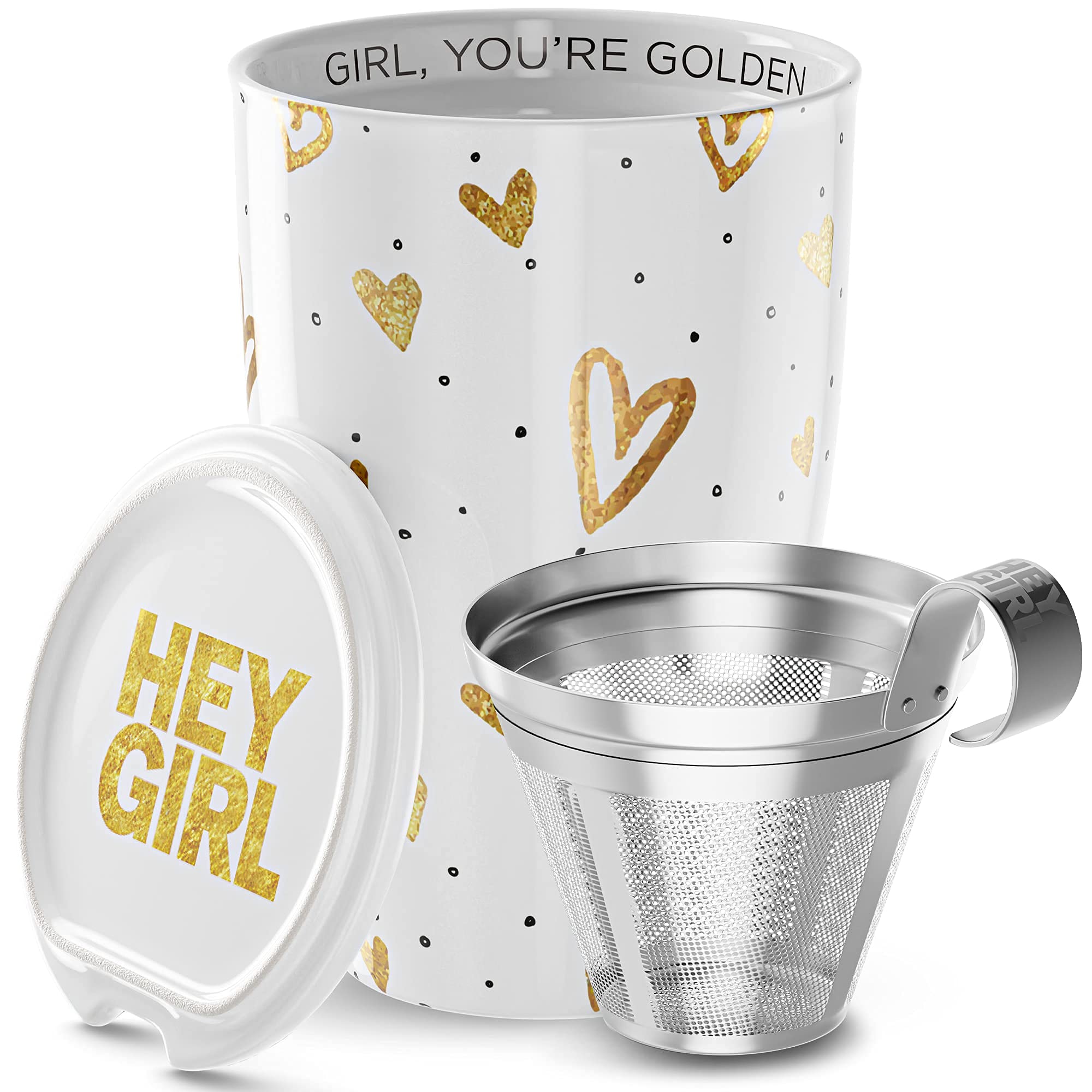 Amazon.com: Hey Girl Tea Cup with Infuser and Lid - Double-Walled